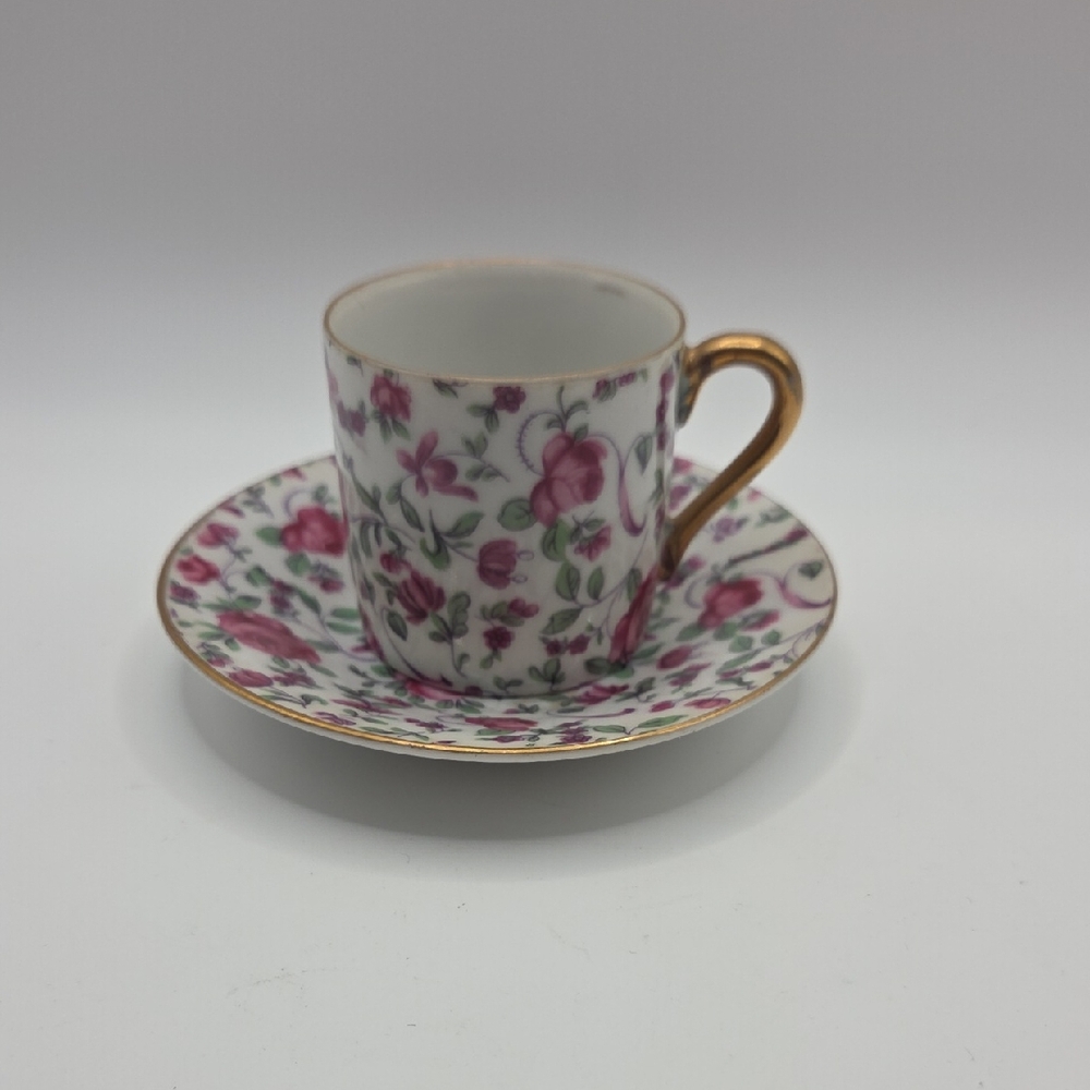 Tea Cup Floral Porcelain Espresso Cup and Saucer Set with Gold Accents